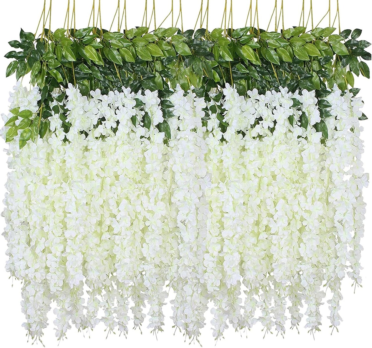 Fake Hanging Flowers - 24 Pieces 3.75 Feet/Piece Artificial Wisteria Vine Hanging Garland Decor (White-24pcs)
